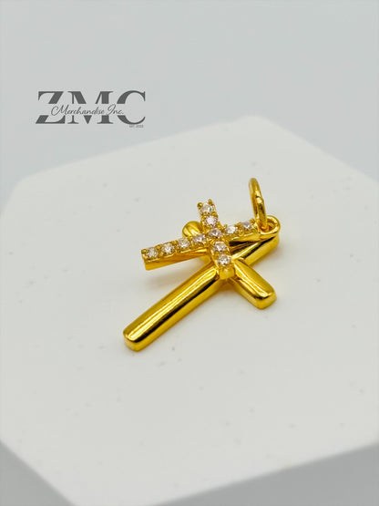 18K Gold Double Cross Pendant