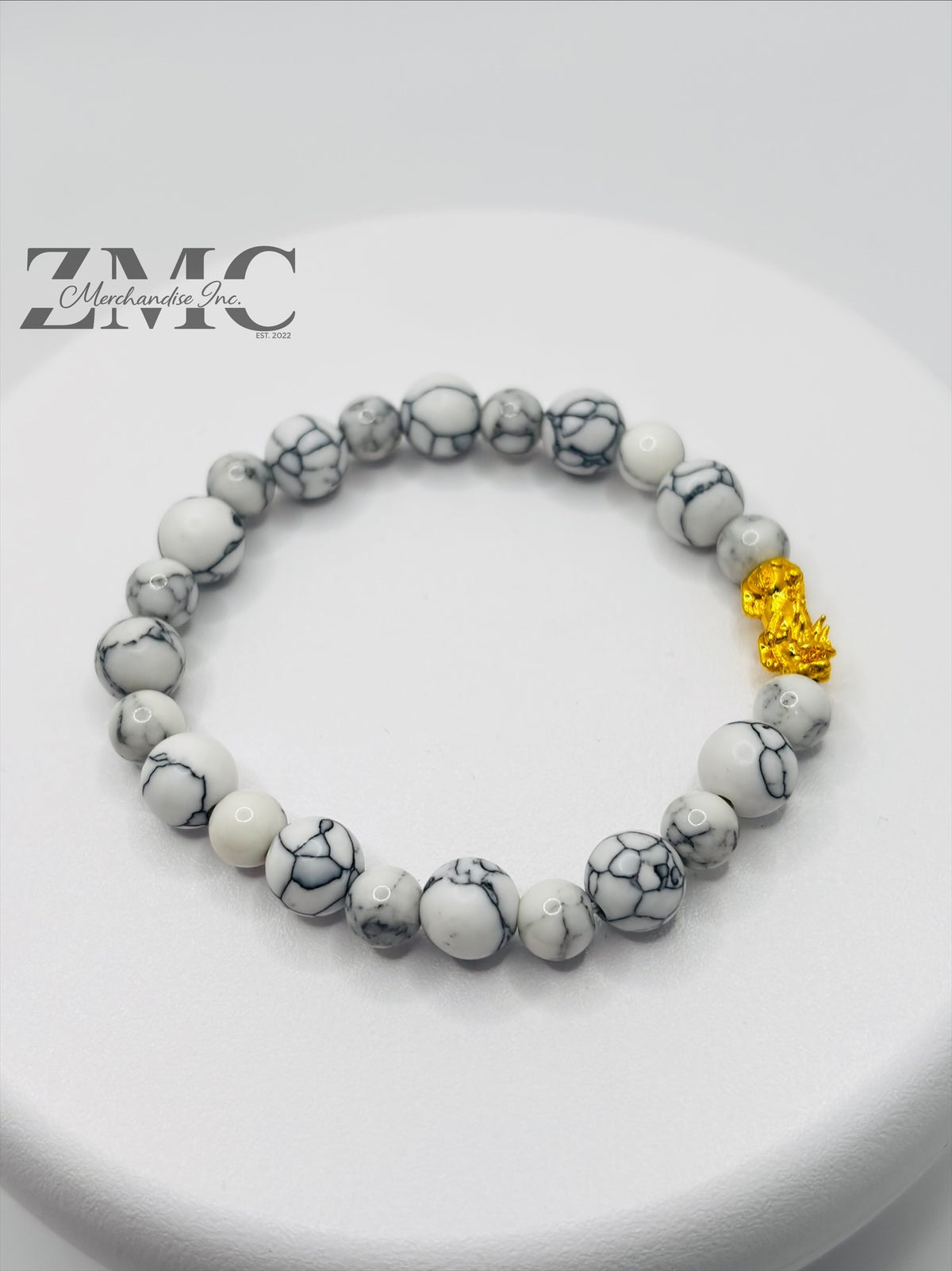 18K Gold Lucky Piyao/ Pi Xiu Howlite Bracelet ( Hollow Empty Inside) Small