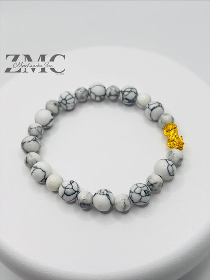 18K Gold Lucky Piyao/ Pi Xiu Howlite Bracelet ( Hollow Empty Inside) Small