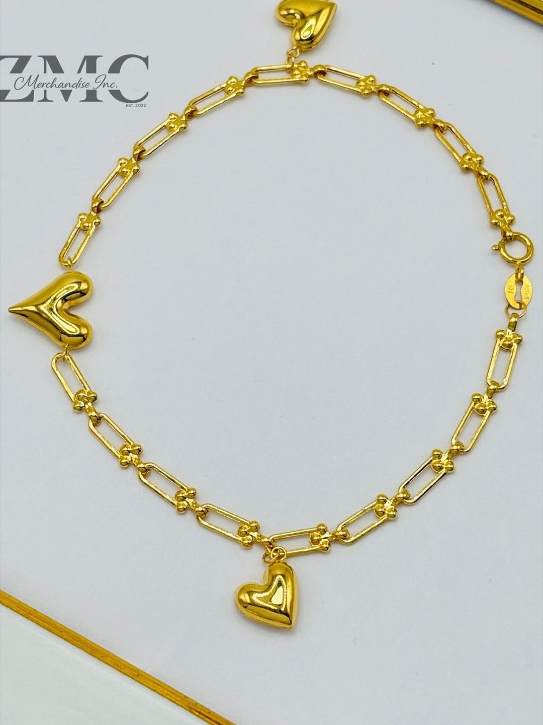 18K Gold Heart Charms Flat Hardware Bracelet