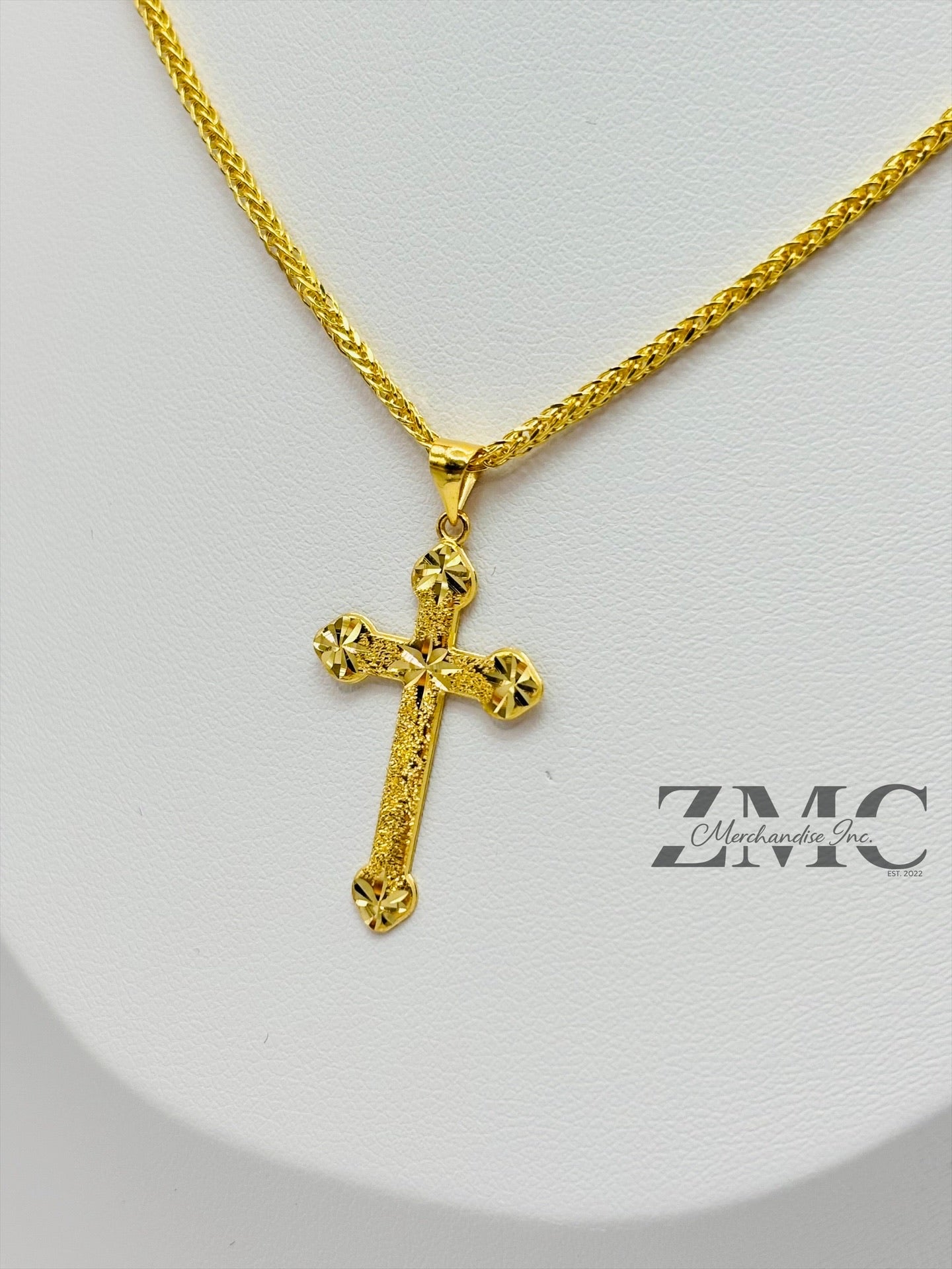 18K Gold Diamond Cut Cross Necklace