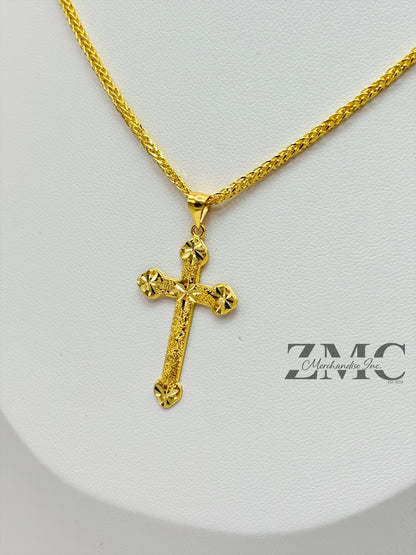 18K Gold Diamond Cut Cross Necklace