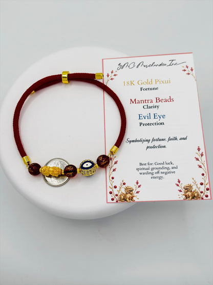 18K Gold Lucky Piyao/ Pi Xiu Evil Eye Mantra String Bracelet ( Hollow Empty Inside) Small
