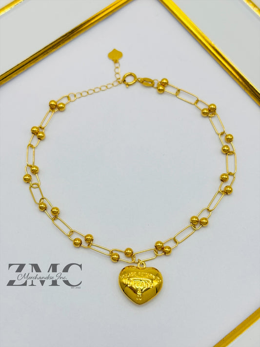 18K Gold Micro Hardware with Heart Charm Bracelet