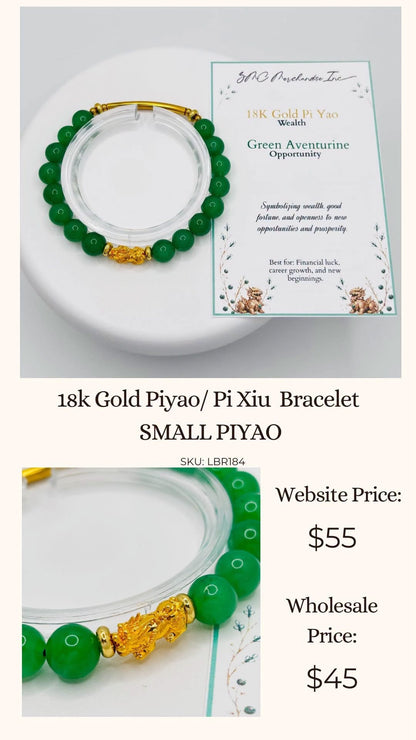 18K Gold Lucky Piyao/ Pi Xiu Aventurine Bracelet ( Hollow Empty Inside) SMALL PIYAO
