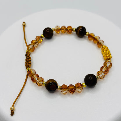 18K Gold Lucky Piyao/ Pi Xiu Tiger Eye String Bracelet ( Hollow Empty Inside) Small
