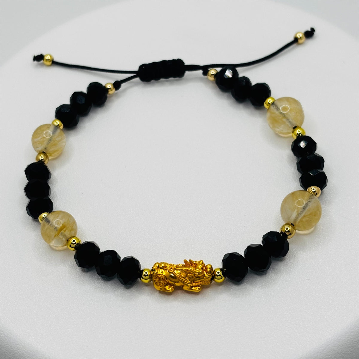 18K Gold Lucky Piyao/ Pi Xiu Citrine String Bracelet ( Hollow Empty Inside) Small
