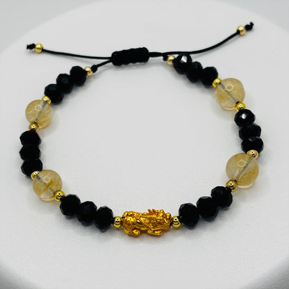 18K Gold Lucky Piyao/ Pi Xiu Citrine String Bracelet ( Hollow Empty Inside) Small