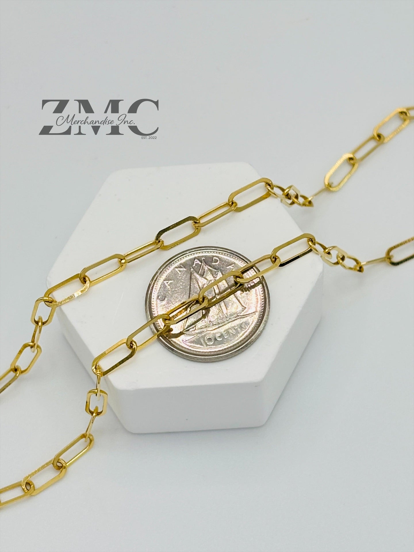 18K Gold Paperclip with Heart and Ball Charm Necklace