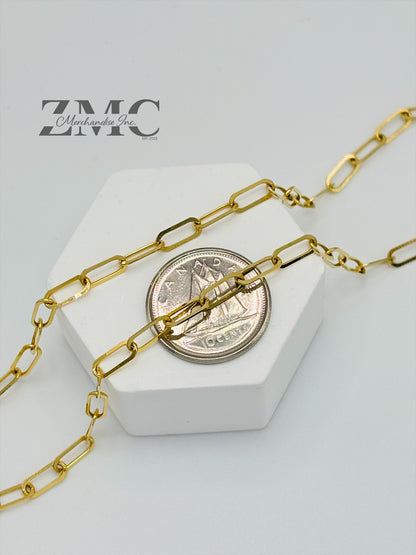 18K Gold Paperclip with Heart and Ball Charm Necklace