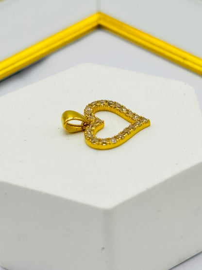 18K Gold Heart Zircon Stone Pendant