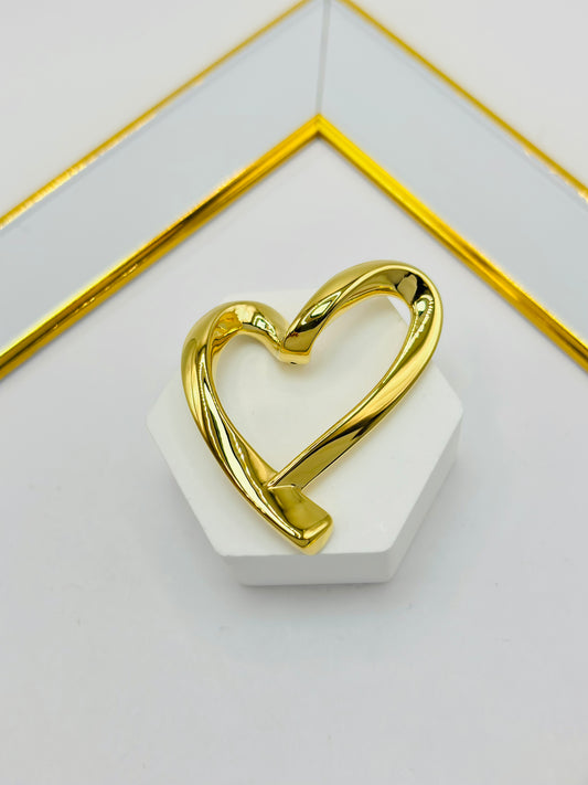 18K Gold Open Heart Pendant Chunky 40 mm