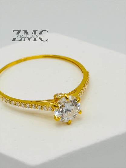 18K Gold Moissanite Diamond Round Ring