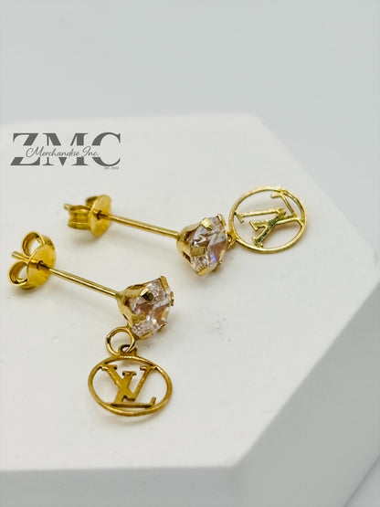 18K Gold Dangling Zircon Stone Earrings