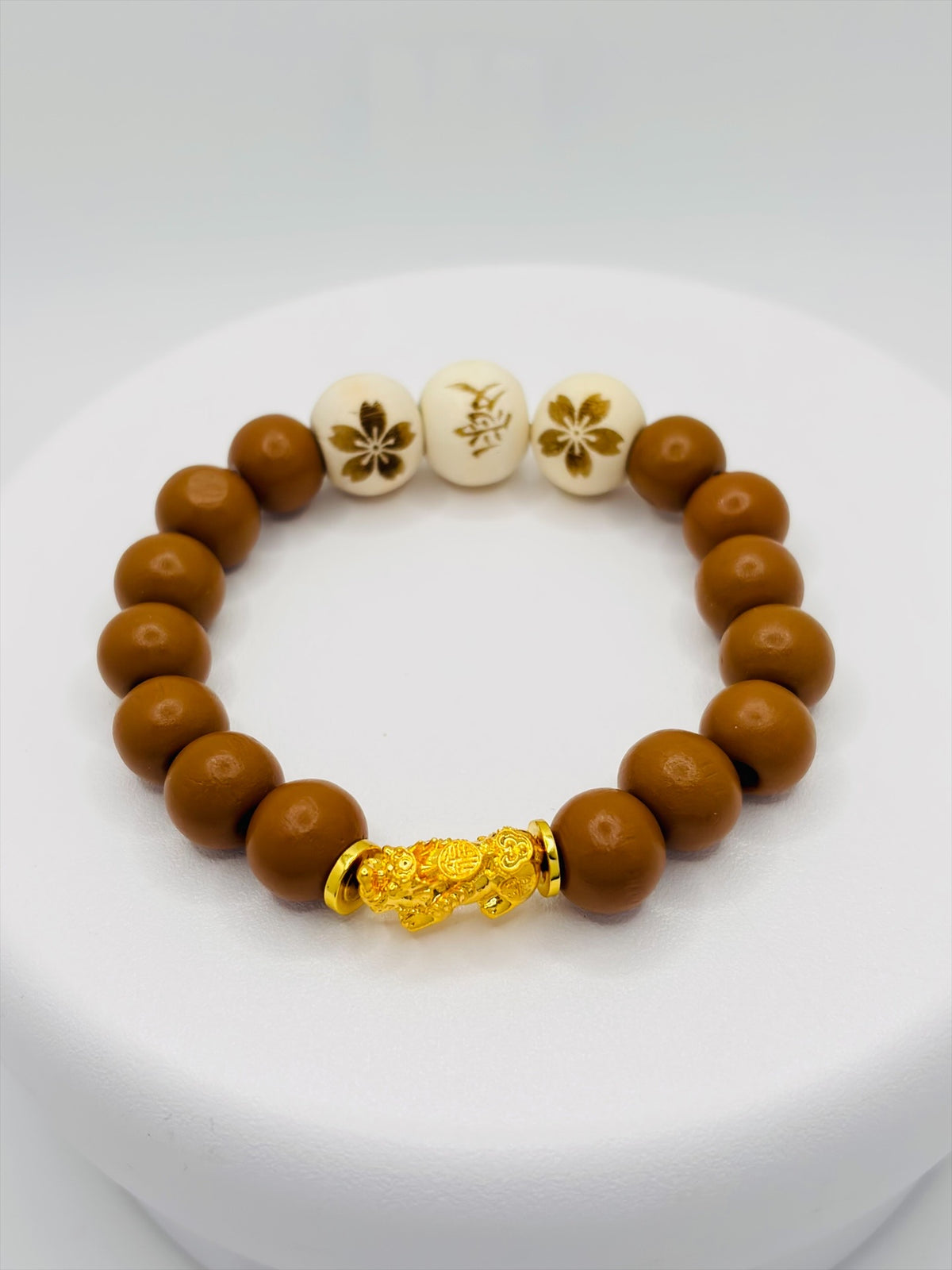 18K Gold Piyao/ Pi Xiu Love Wooden Beads Bracelet (Hollow Empty Inside) – MEDIUM PIYAO