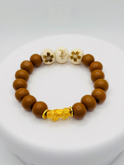 18K Gold Piyao/ Pi Xiu Love Wooden Beads Bracelet (Hollow Empty Inside) – MEDIUM PIYAO