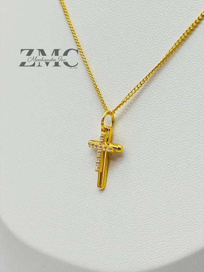 18K Gold Double Cross Necklace