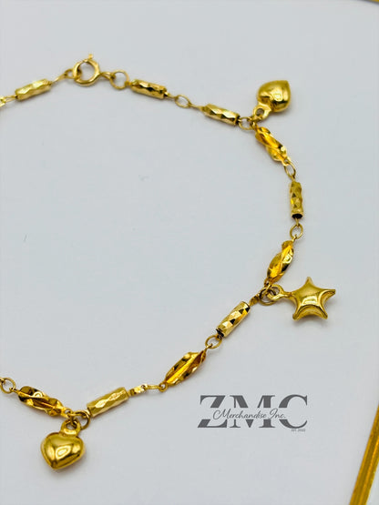 18K Gold Heart and Star Bracelet