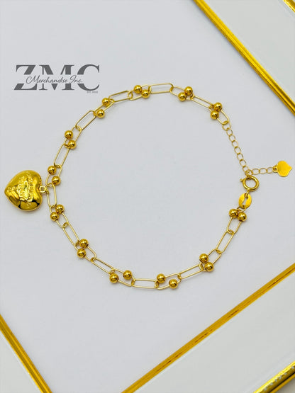 18K Gold Micro Hardware with Heart Charm Bracelet