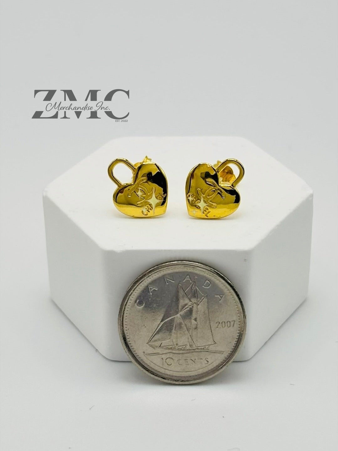 18K Gold Heart C Earrings