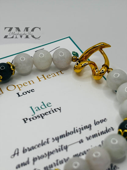 18K Gold Open Heart Jade Bracelet (Electroform Heart)