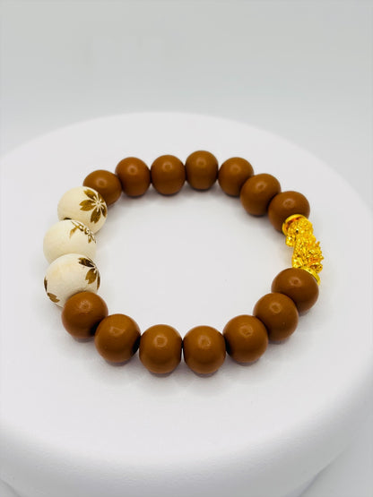 18K Gold Piyao/ Pi Xiu Love Wooden Beads Bracelet (Hollow Empty Inside) – MEDIUM PIYAO