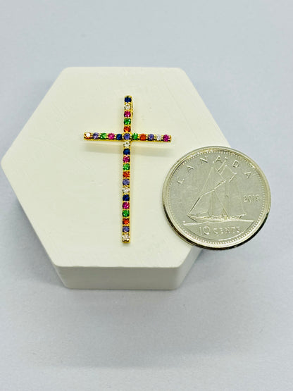 18K Gold Multicolour Cross Pendant