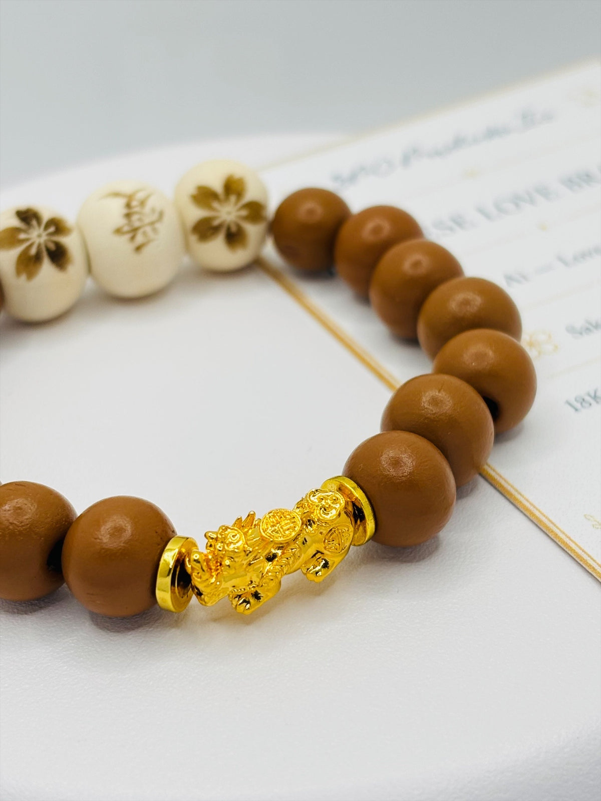 18K Gold Piyao/ Pi Xiu Love Wooden Beads Bracelet (Hollow Empty Inside) – MEDIUM PIYAO