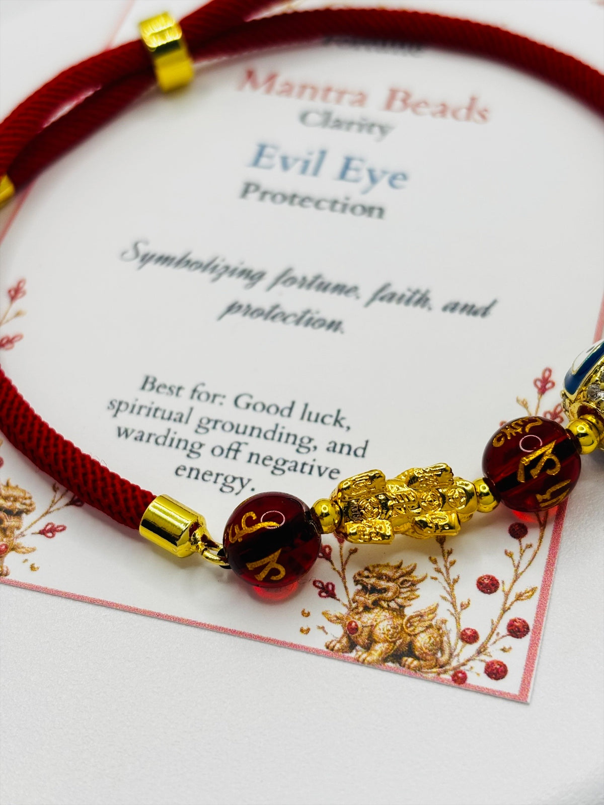 18K Gold Lucky Piyao/ Pi Xiu Evil Eye Mantra String Bracelet ( Hollow Empty Inside) Small