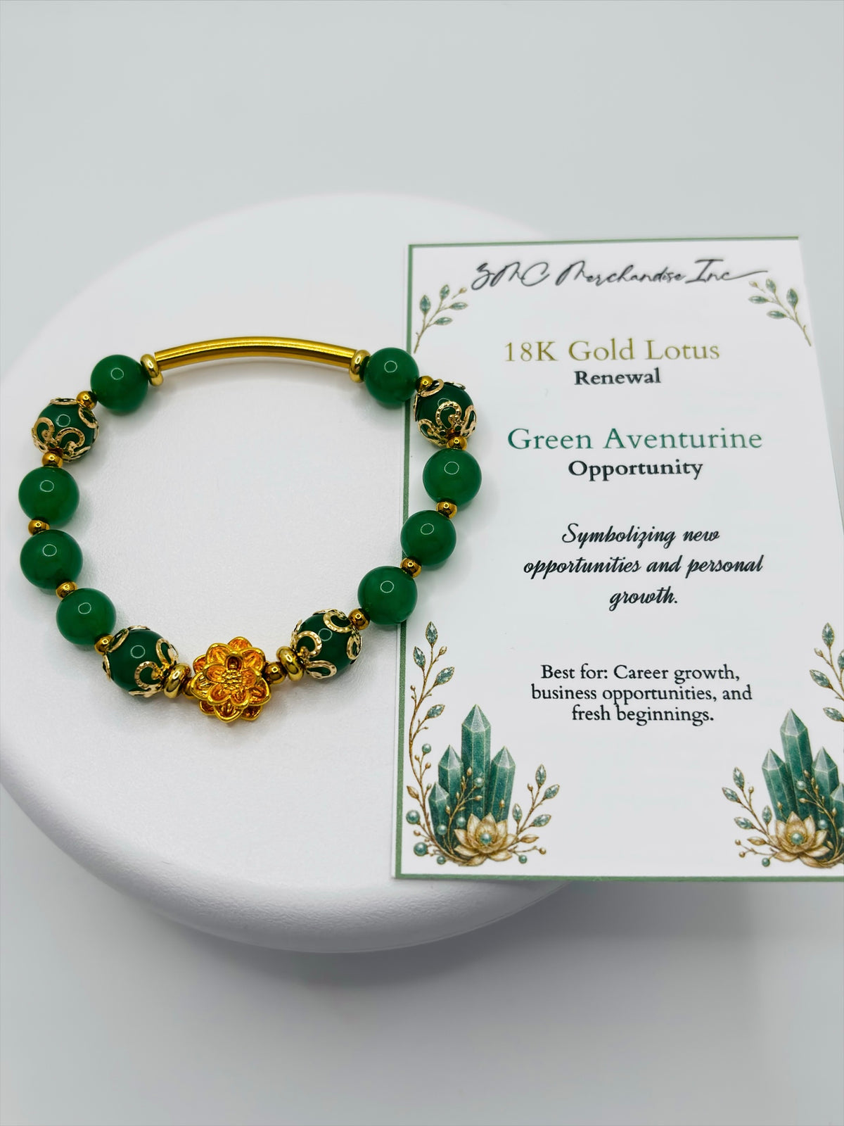 18K Gold Lucky Lotus Flower Aventurine Bracelet ( Hollow Empty Inside)
