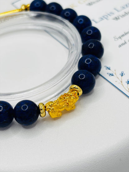 18K Gold Lucky Piyao/ Pi Xiu Lapis Lazuli Bracelet ( Hollow Empty Inside) SMALL PIYAO