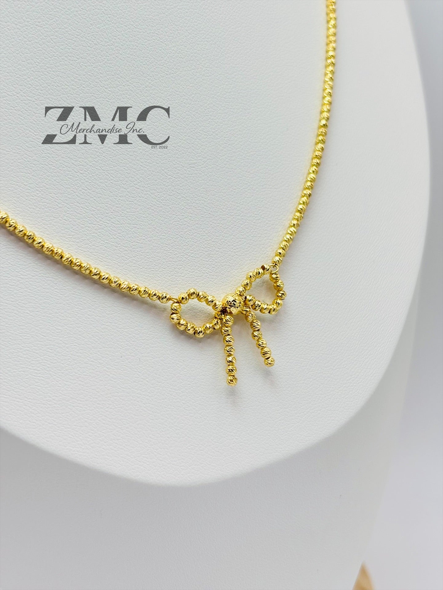 18K Gold Mirror Ball Ribbon Necklace
