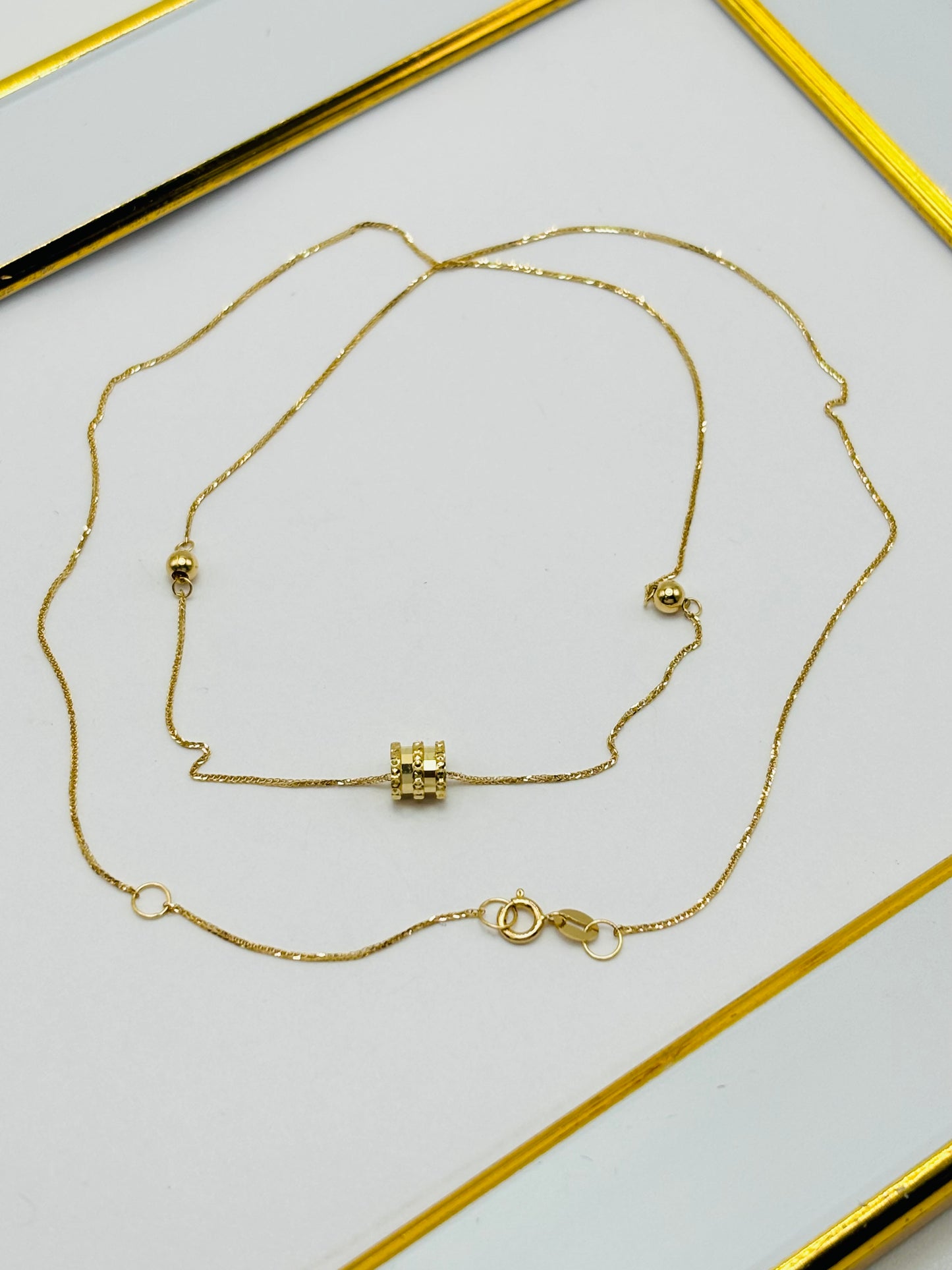 18K Gold Barrel & Ball Attached Necklace