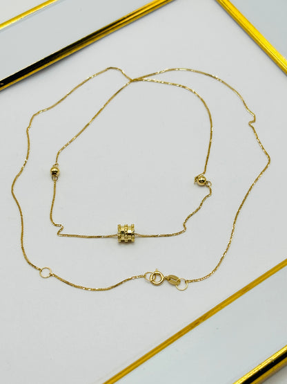 18K Gold Barrel & Ball Attached Necklace