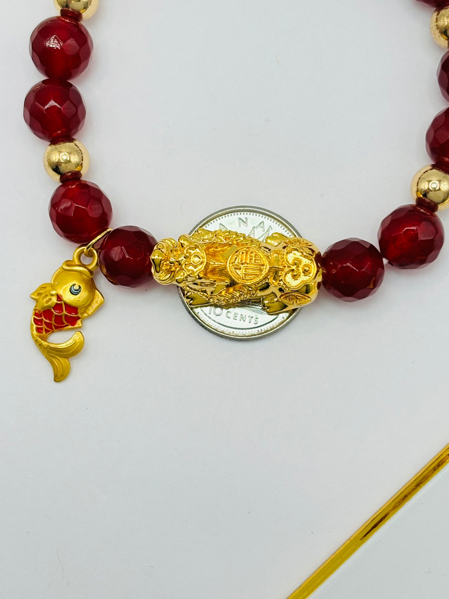 18K Gold  Lucky Piyao/ Pi Xiu Bracelet Red Koi ( Hollow Empty Inside) Extra Large Size