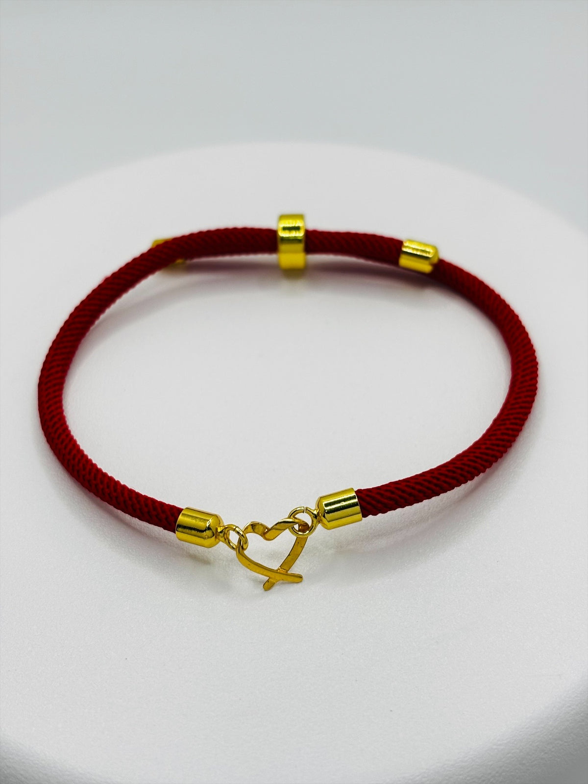 18K Gold Open Heart Small Red String Bracelet