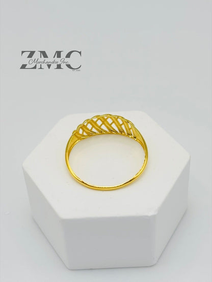 18K Gold Net Diamond Cut Ring