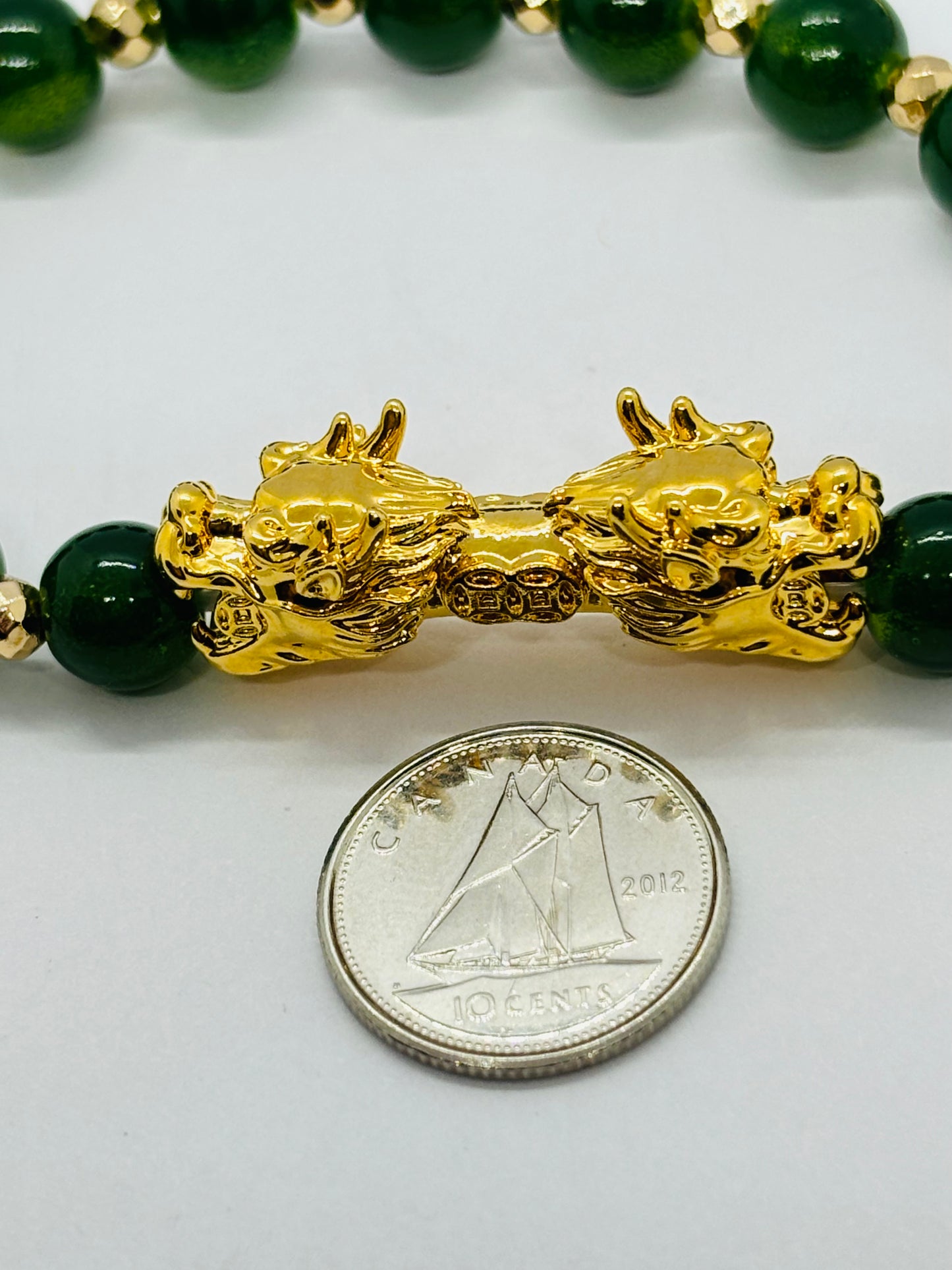 18K Gold  Lucky Dragon Bracelet Green ( Hollow Empty Inside)  XXL Size