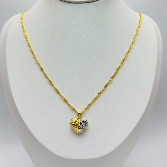 18K Gold Diamond Cut Heart Necklace