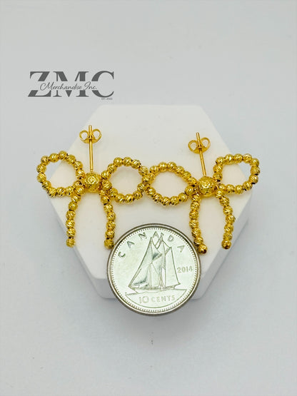 18K Gold Mirror Ball Ribbon Earrings