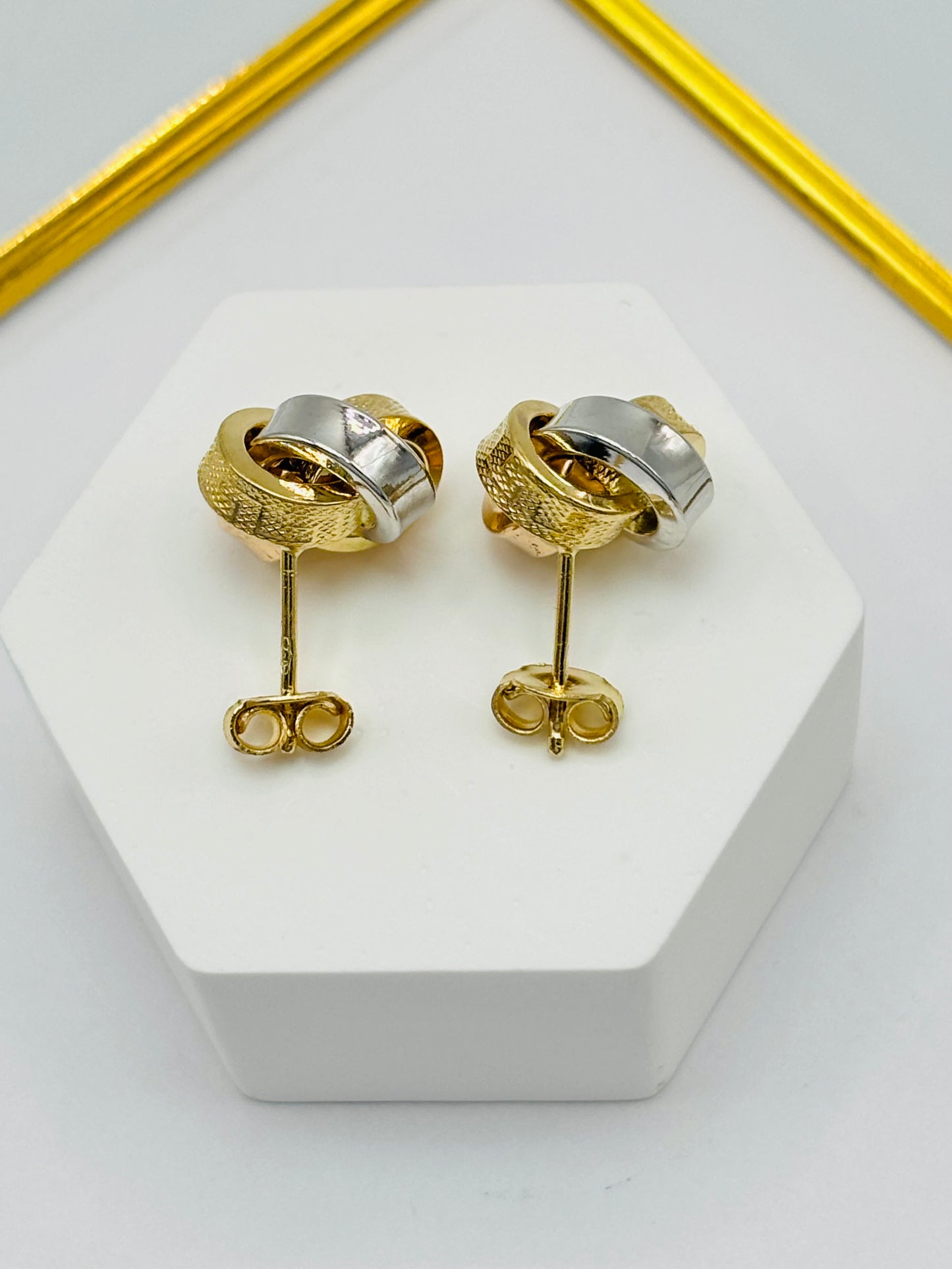 18K Gold Tri-color Knot Earrings