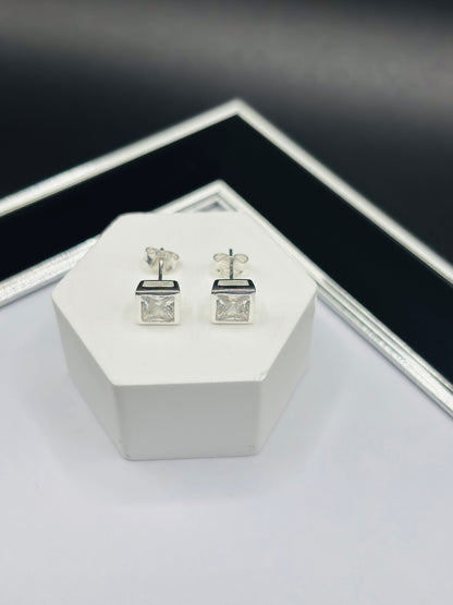 S925 Silver Square Earrings 6.3 mm