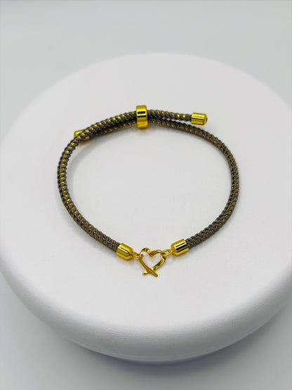 18K Gold Open Heart Small Gold/Gray String Bracelet