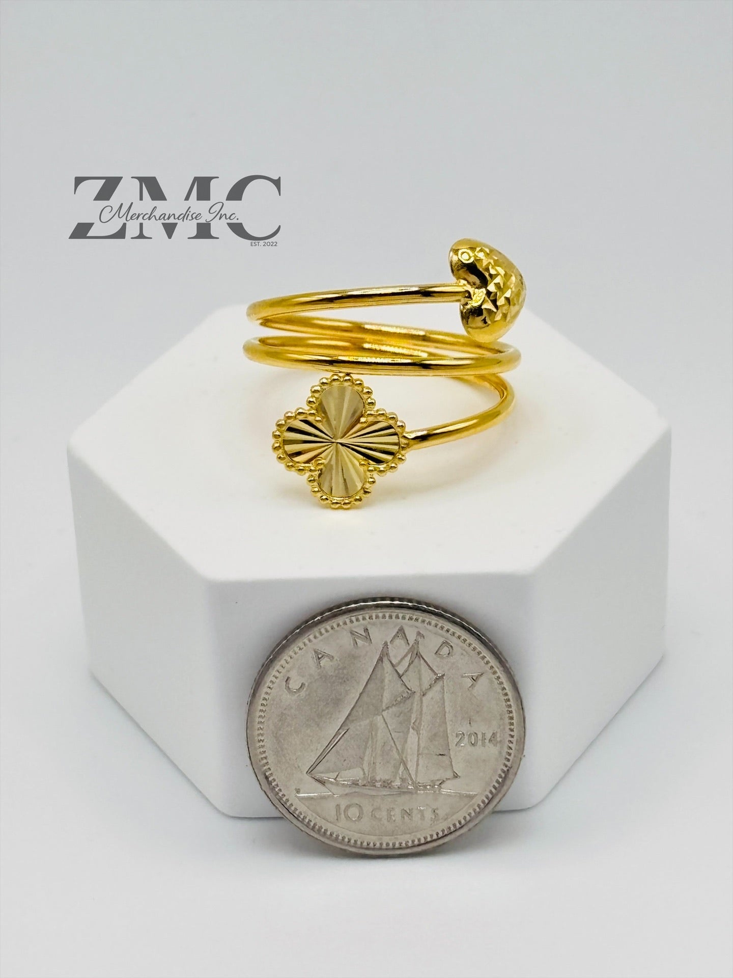 18K Gold Clover & Heart Spiral Ring