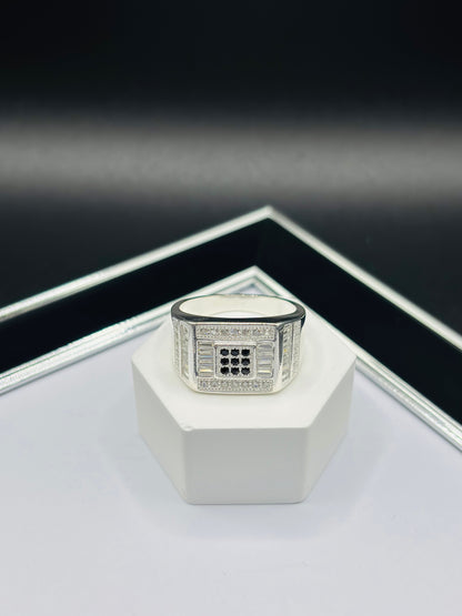 S925 Silver Stone White/Black Ring