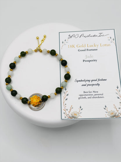 18K Gold Lucky Lotus Jade Bracelet ( Hollow Empty Inside)