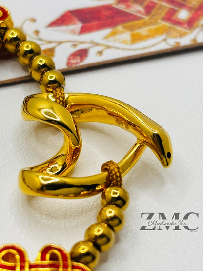 18K Gold Open Heart Lucky Mystic Knot String Bracelet (Electroform Heart)
