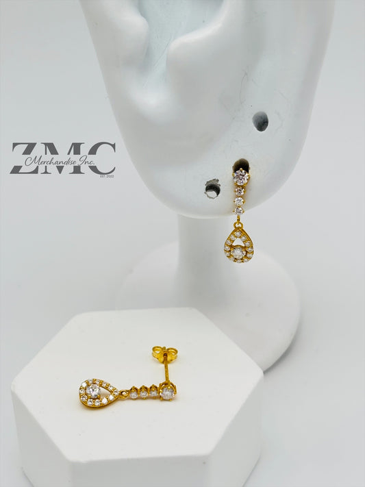 18k Gold Teardrop Dangling Stud Moissanite Diamond Earrings