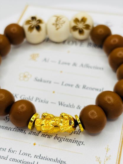 18K Gold Piyao/ Pi Xiu Love Wooden Beads Bracelet (Hollow Empty Inside) – MEDIUM PIYAO