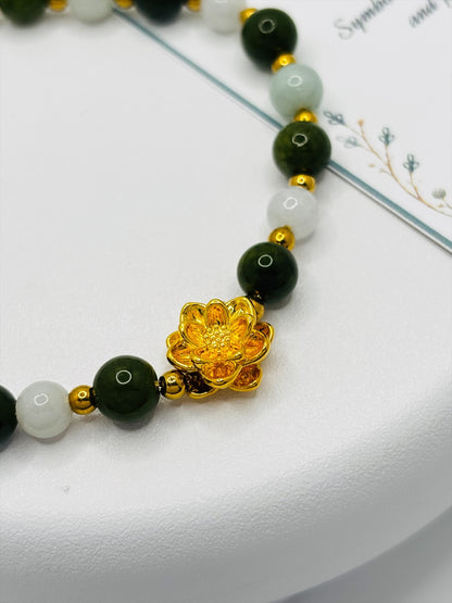 18K Gold Lucky Lotus Jade Bracelet ( Hollow Empty Inside)